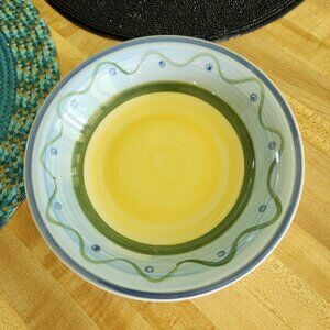 Trisa Hand Painted Stoneware Pasta Bowl Yellow Blue Green